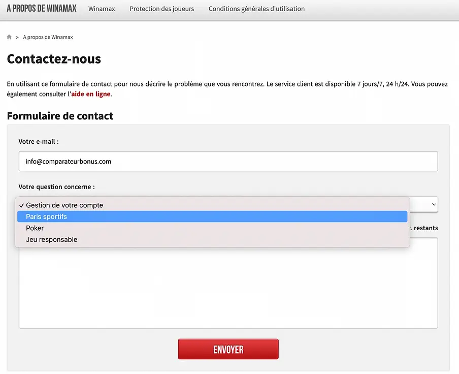 Service client winamax formulaire de contact